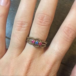 10K Vintage Gold, Red and Blue Ring